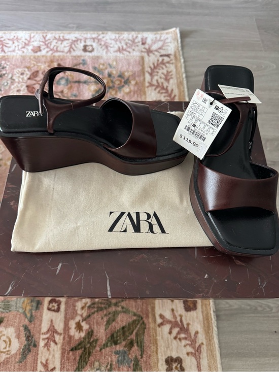 Zara Shoes - Zara Brown Leather Platform Slingback Sandals